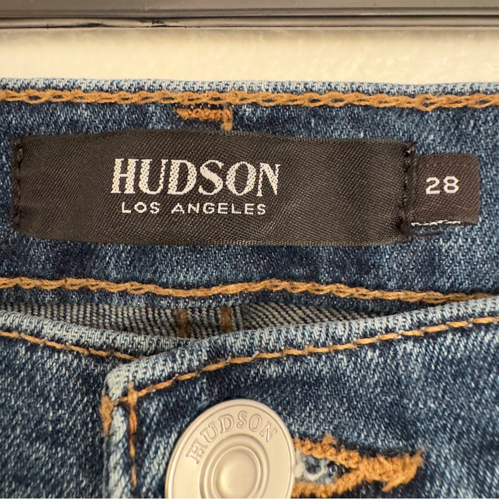 Hudson Rosie High Rise Wide Leg Jeans 28 Ankle Raw Hem Distressed Dark Wash - Picture 3 of 6